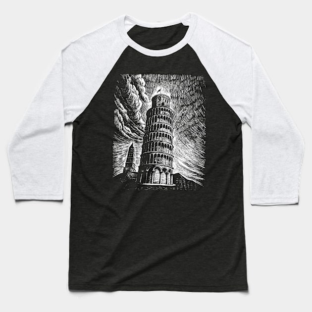 Leaning Tower of Pisa art in linear style Baseball T-Shirt by Khrystyna27